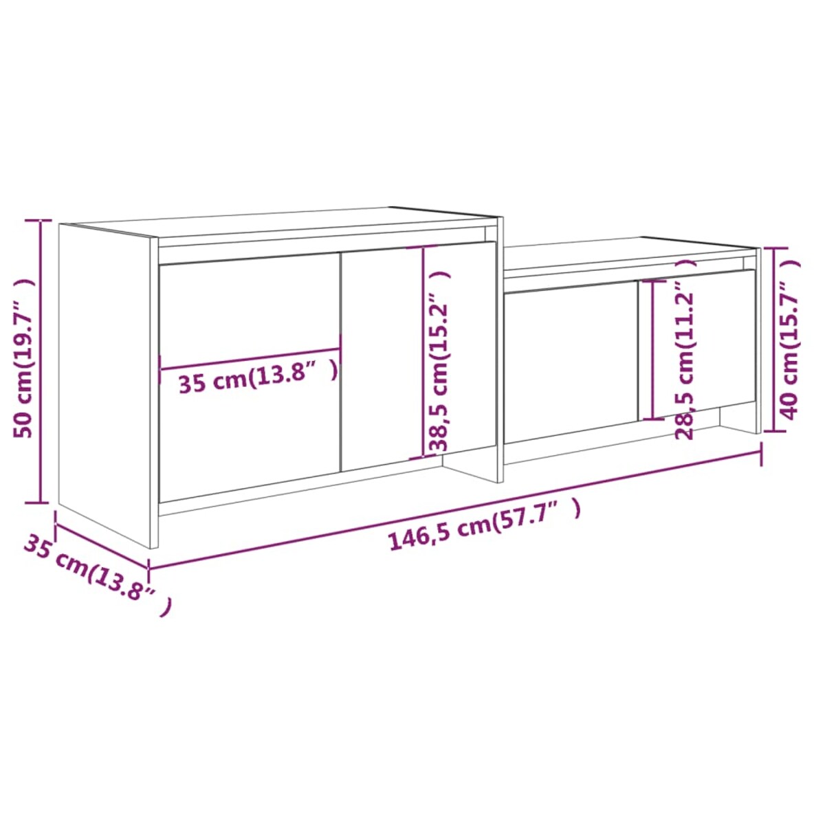 vidaXL Szafka pod TV, biała, 146,5x35x50 cm, materiał drewnopochodny