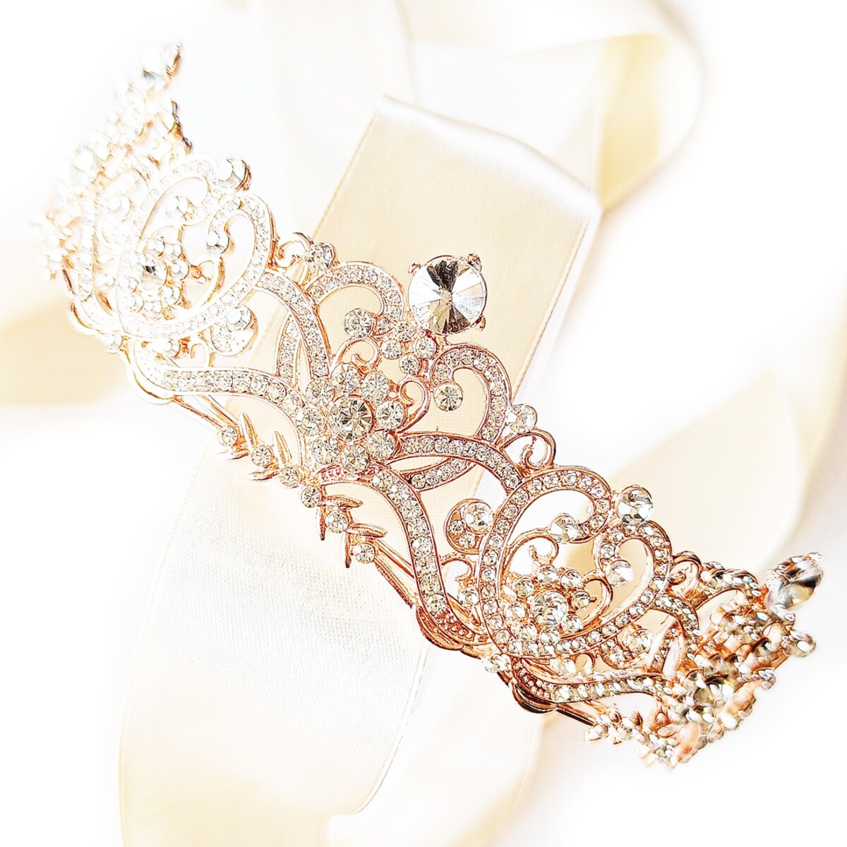 TIARA diadem korona rose gold z listkami ELEGANCKA wyjątkowa ROYAL wedding
