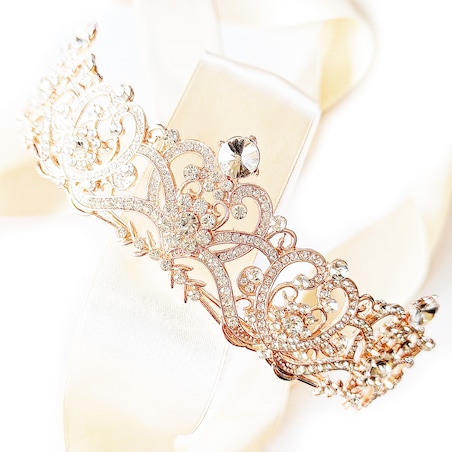 TIARA diadem korona rose gold z listkami ELEGANCKA wyjątkowa ROYAL wedding
