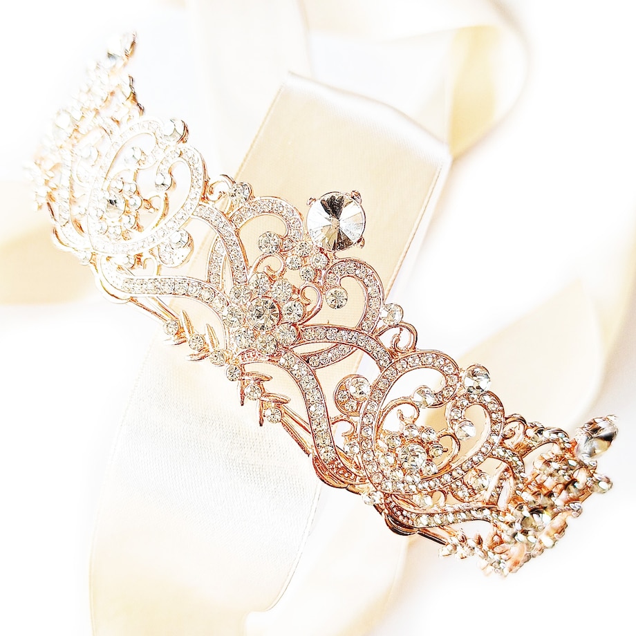 TIARA diadem korona rose gold z listkami ELEGANCKA wyjątkowa ROYAL wedding