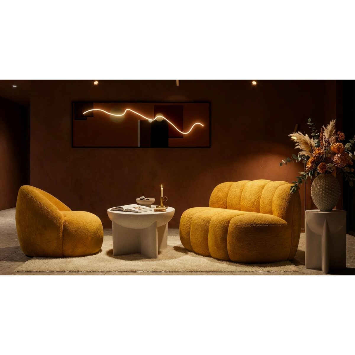 Sofa Ball, kolor musztardowy, poliester i sklejka, 145 x 80 x 69 cm, do salonu, Mauro Ferretti