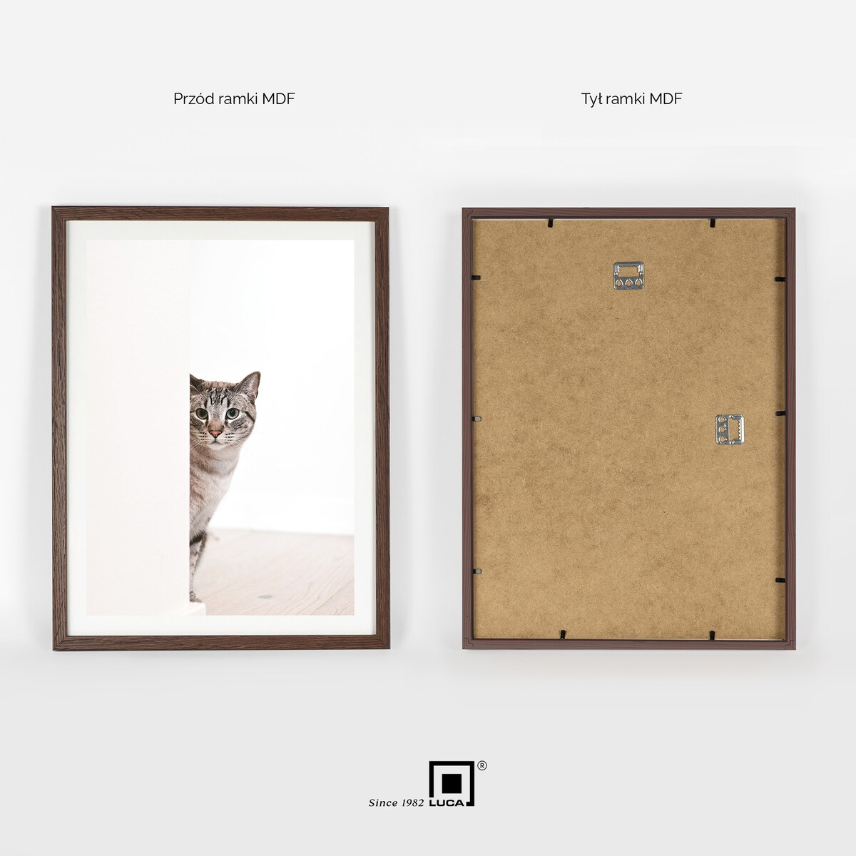 Ramka na zdjęcia 30x40 cm brązowa ciemna rama MDF z plexi wisząca poziom pion klasyczna ramka