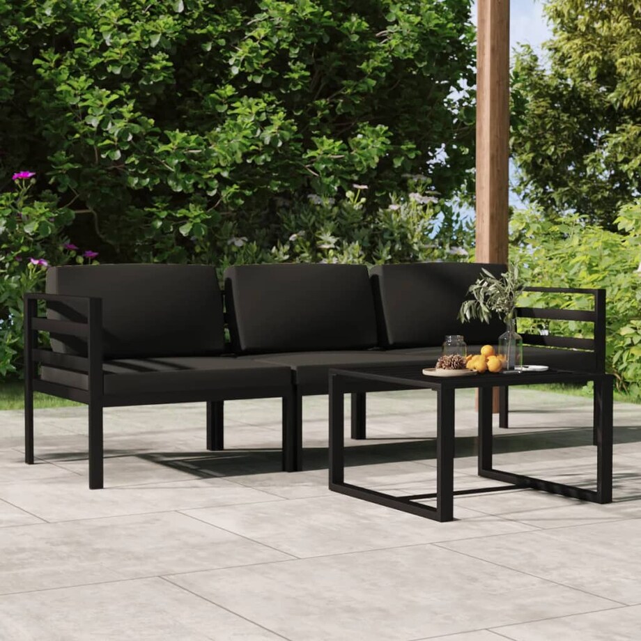 vidaXL 4-cz. zestaw mebli ogrodowych, poduszki, aluminium, antracyt