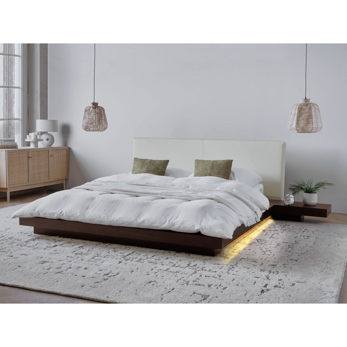 Łóżko LED Ekoskóra ZEN 160 x 200 cm Jesion ciemny