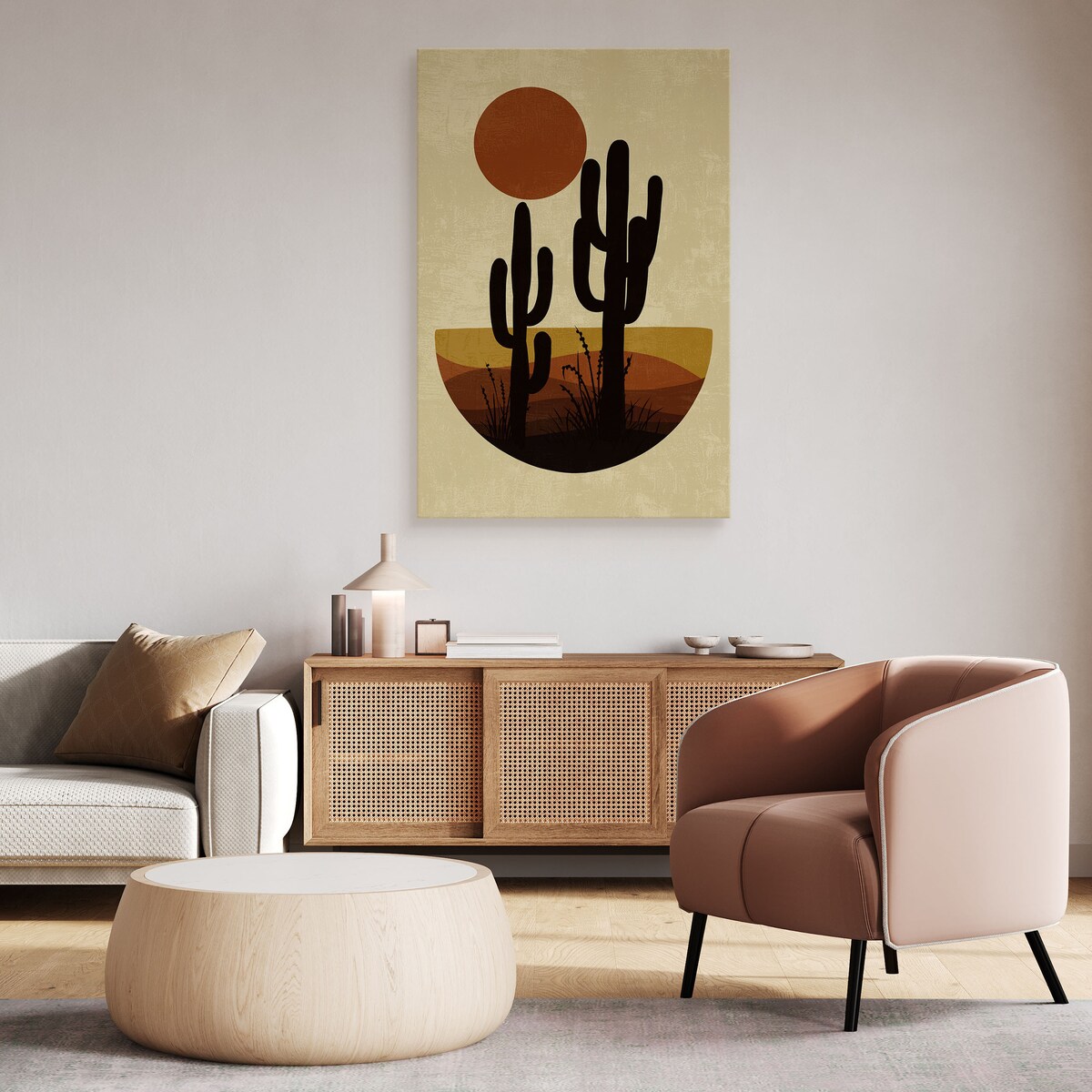 Obraz Akwarelowe Beżowe Kaktusy Pustynia Boho 30x40cm