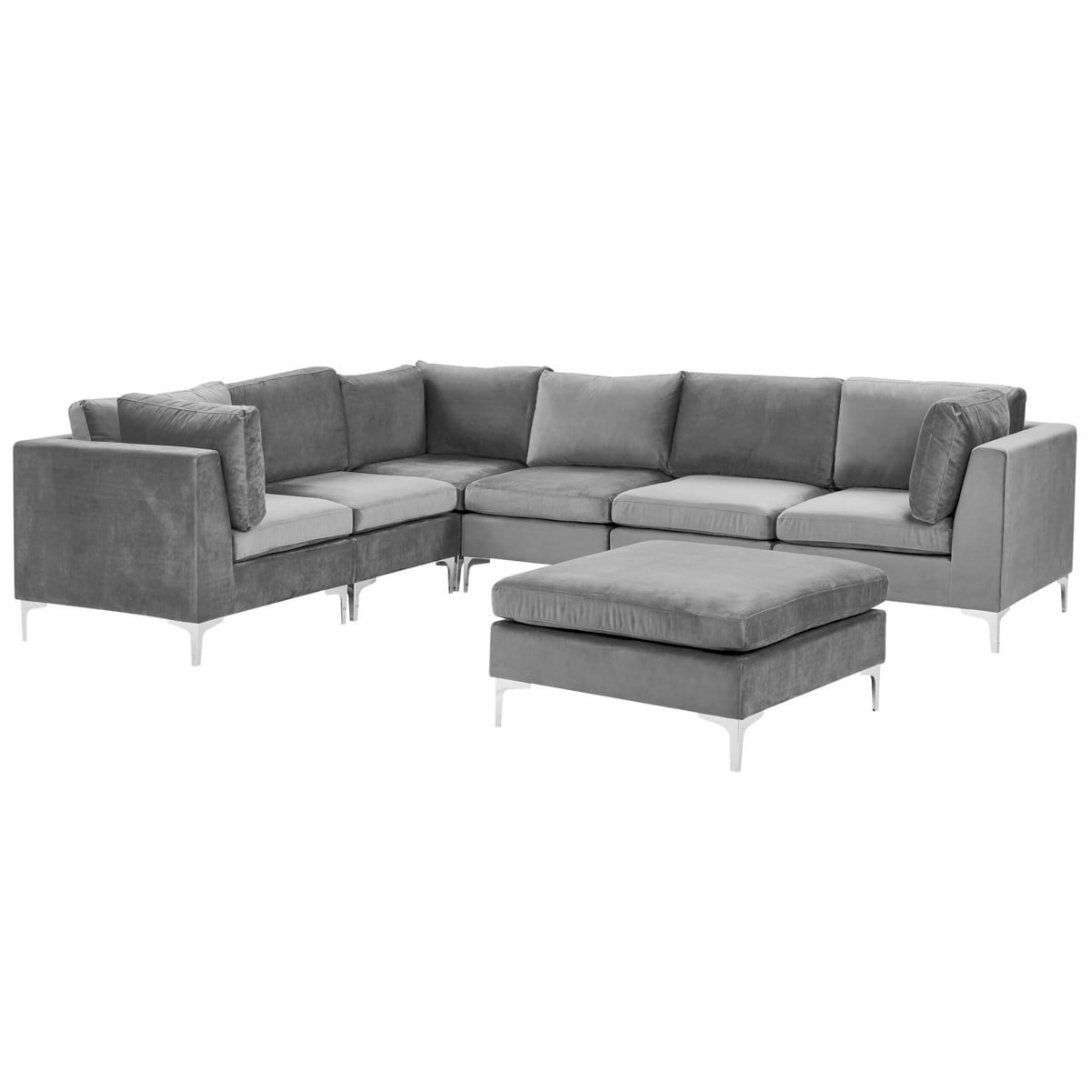Sofa narożna z otomaną EVJA Welur Szary Prawostronny