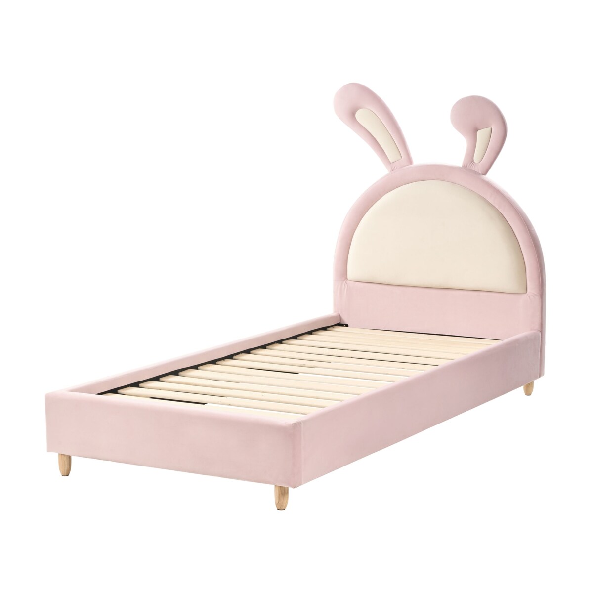 Łóżko dziecięce Królik Welur LALLIAS 90 x 200 cm Różowy