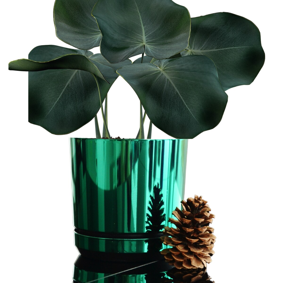 18 cm wzór ZIELONY BŁYSZCZĄCY Doniczka z podstawką nowoczesna glamour wysoki połysk metaliczny idealna do monstera orchidea