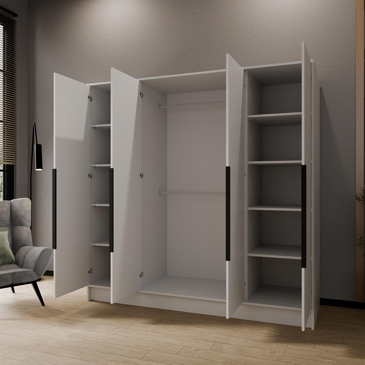 Szafa 200 gładka ORTO bez lustra z czarnymi uchwytami, biała