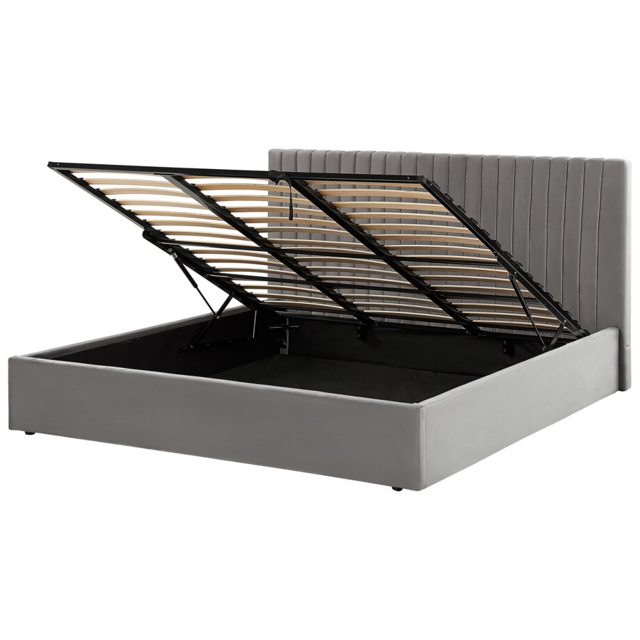 Łóżko z pojemnikiem welurowe 180 x 200 cm szare VION