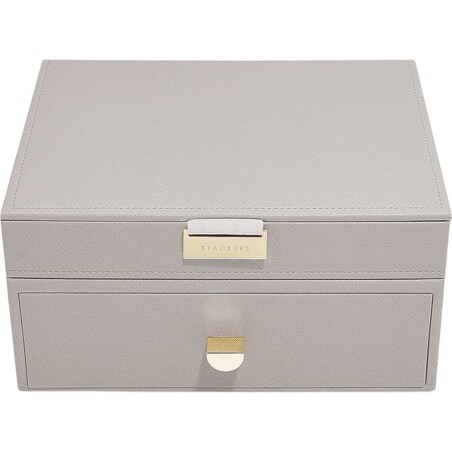 Szkatułka na biżuterię Stackers Classic podwójna jasnobeżowa z szufladą
