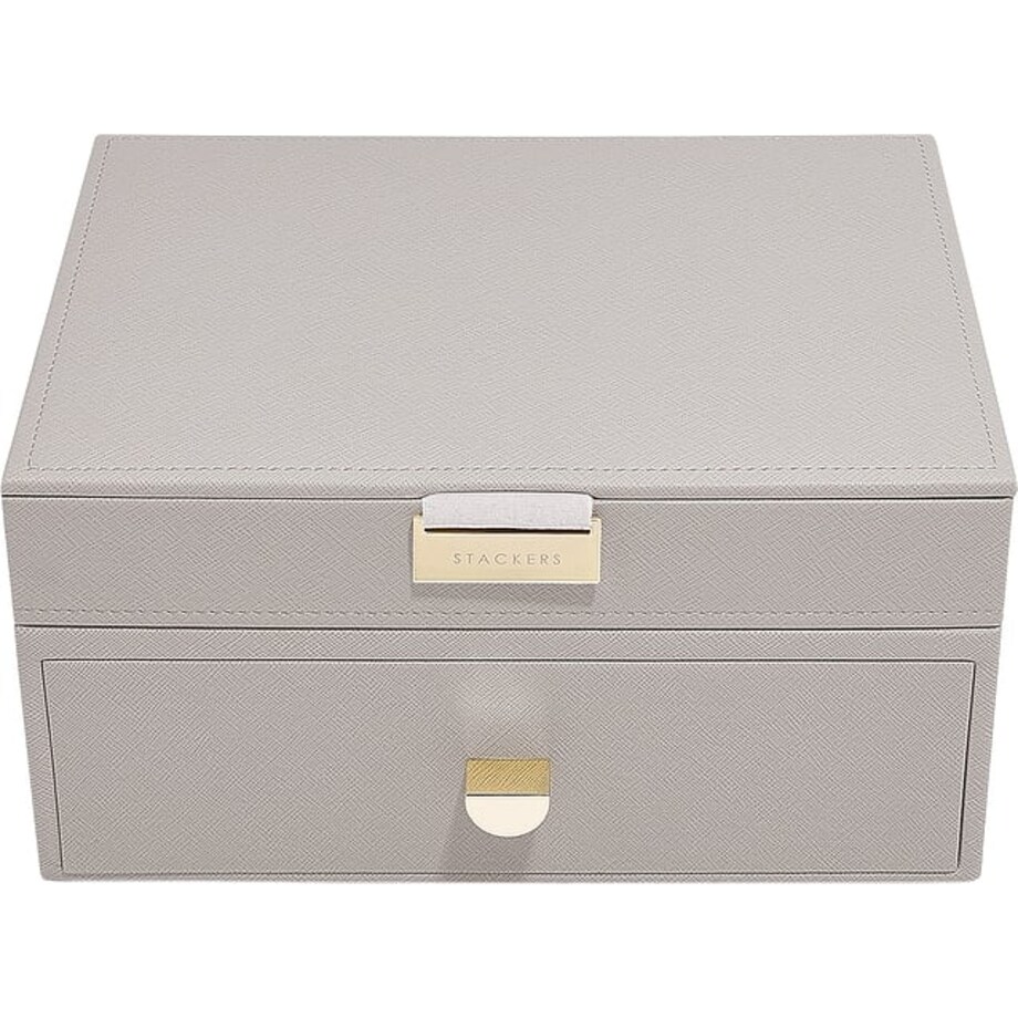 Szkatułka na biżuterię Stackers Classic podwójna jasnobeżowa z szufladą