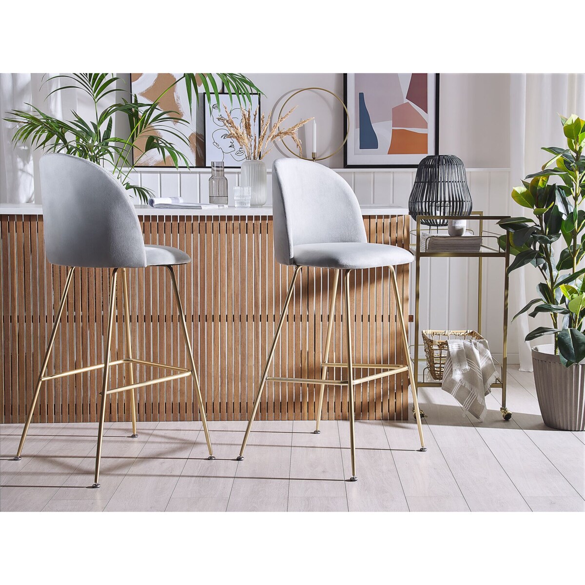 Zestaw 2 krzeseł barowych welurowy szary ARCOLA