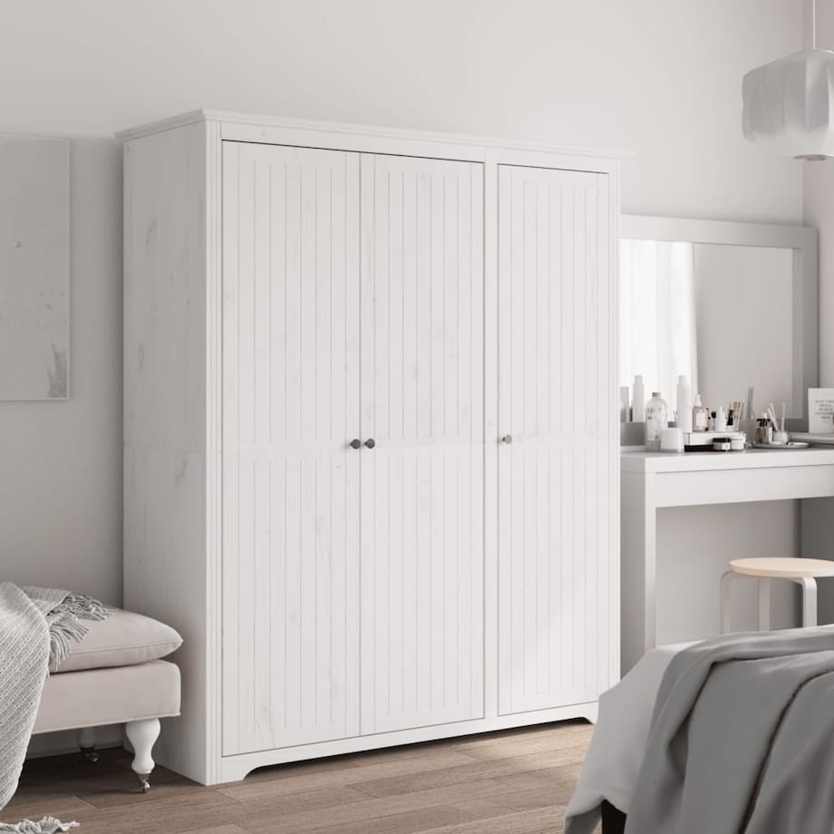 vidaXL Szafa BODO, biała, 146x53,5x173 cm, lite drewno sosnowe