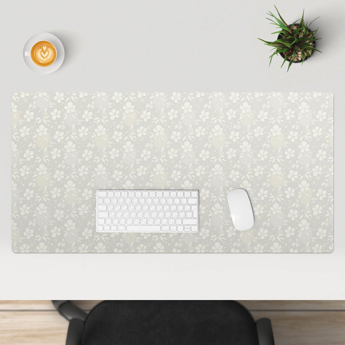 Szara mata na biurko Kwiatowy wzór retro, 100x50 cm