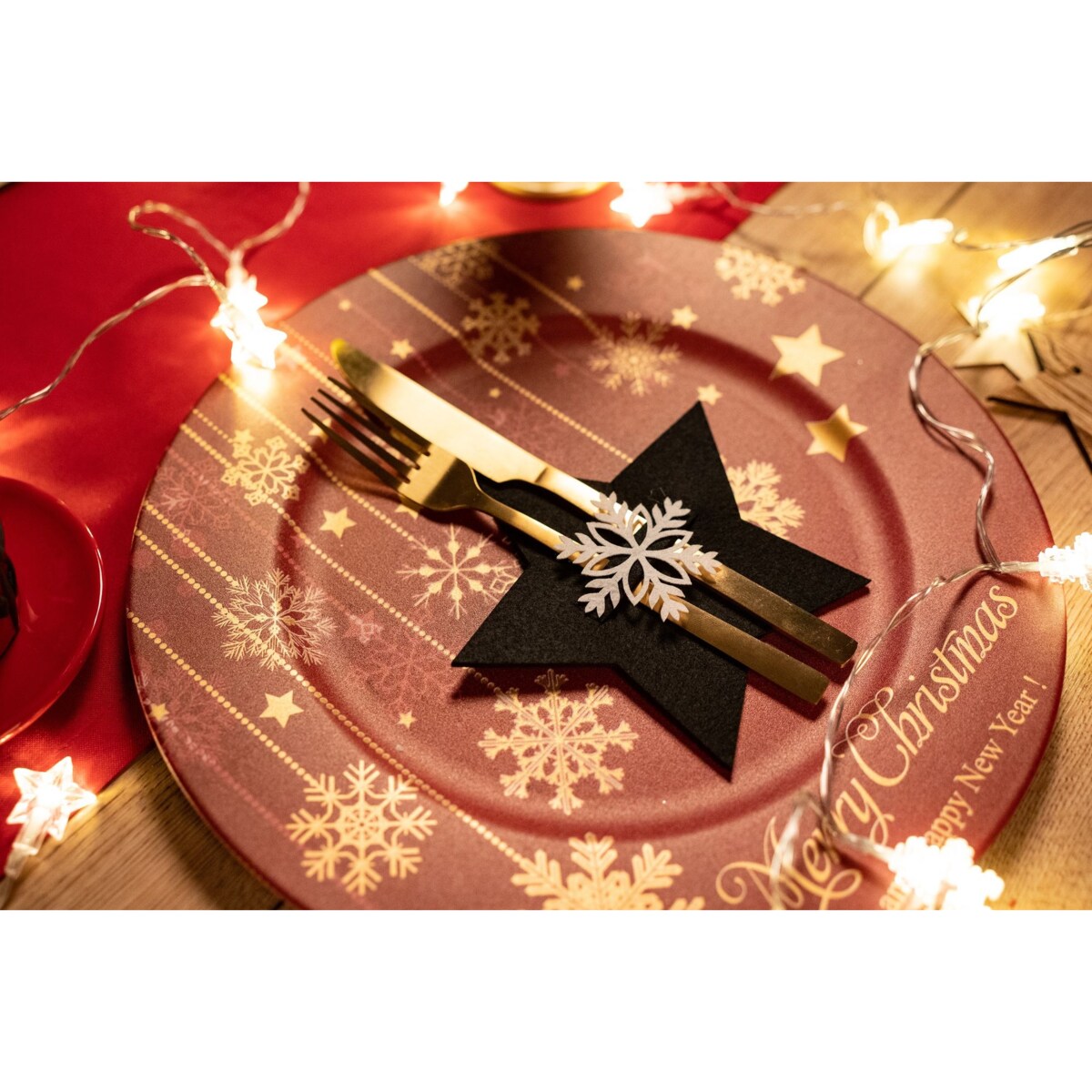 Pokrowiec na sztućce Świateczny 6 szt Gwiazda Czarna