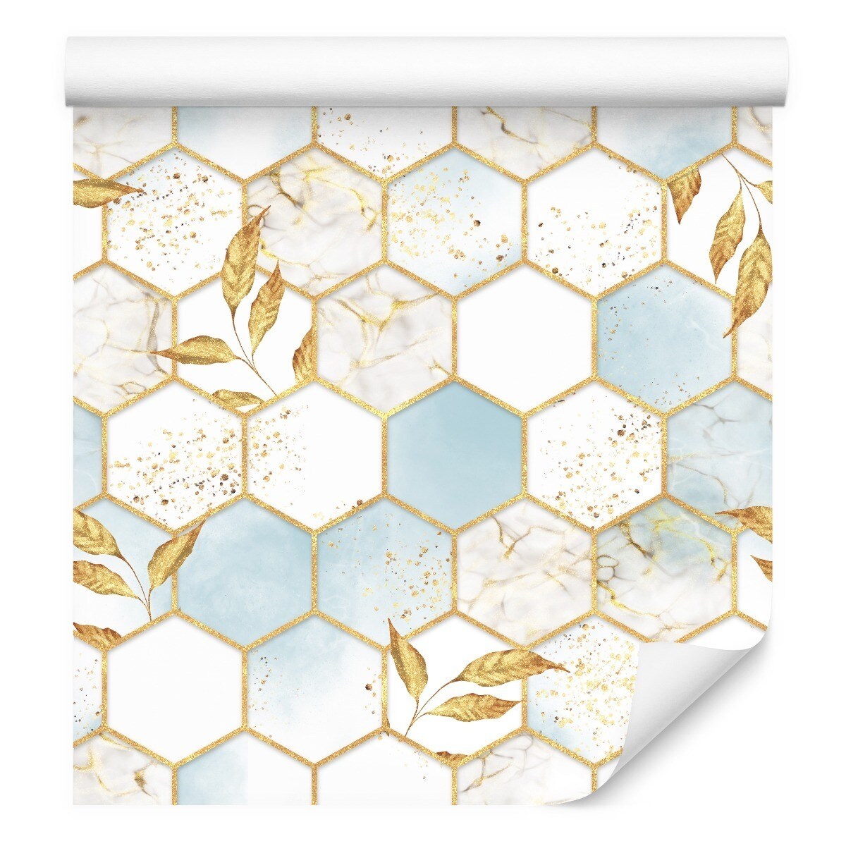 Tapeta MOZAIKA Marmur Liście Heksagony