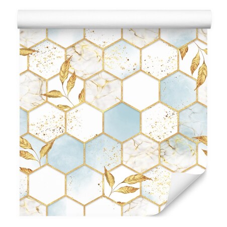 Tapeta MOZAIKA Marmur Liście Heksagony
