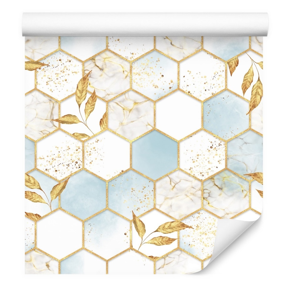 Tapeta MOZAIKA Marmur Liście Heksagony