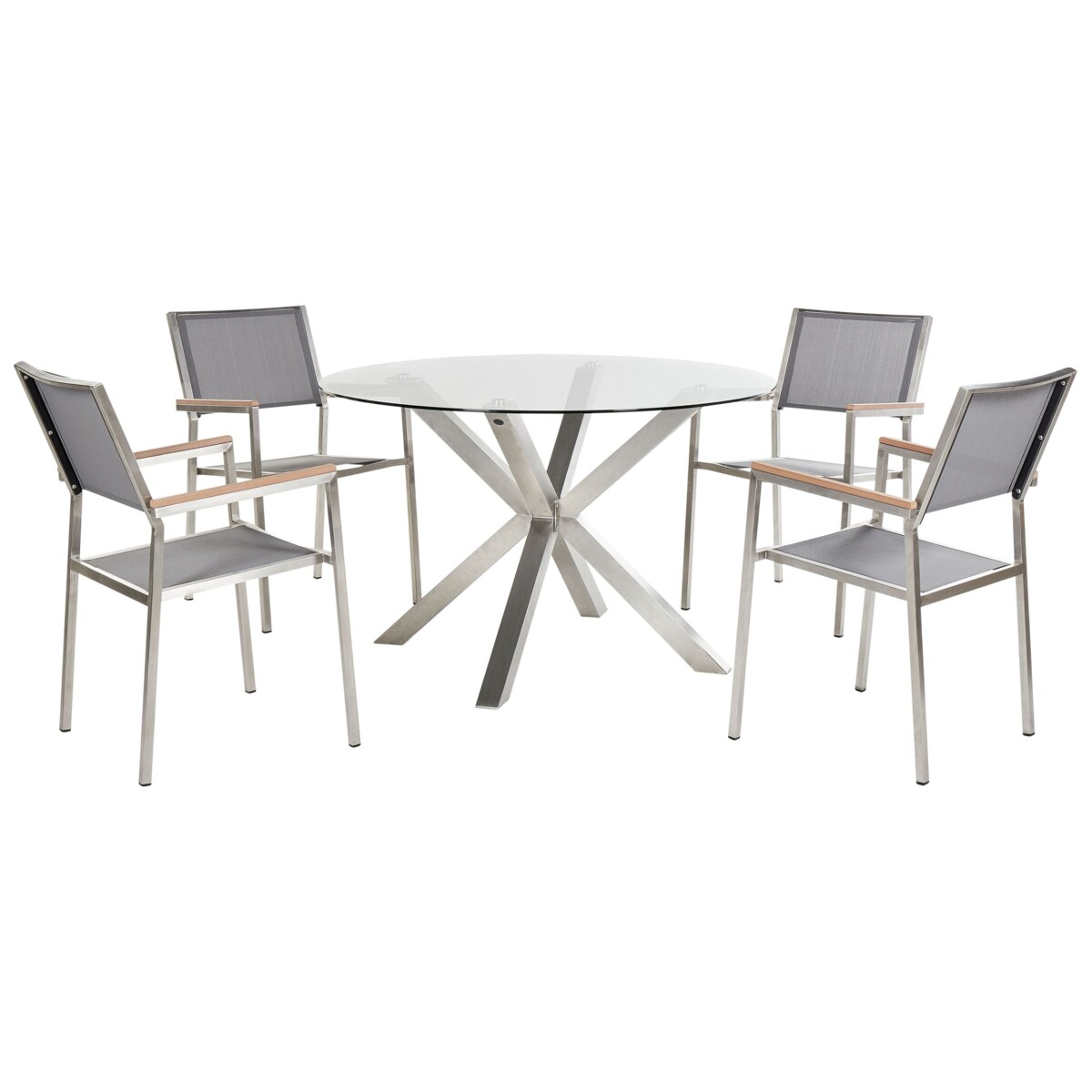 Zestaw: stół z 4 krzesłami MALETTO/GROSSETO Szkło 120x120x75 cm Srebrny
