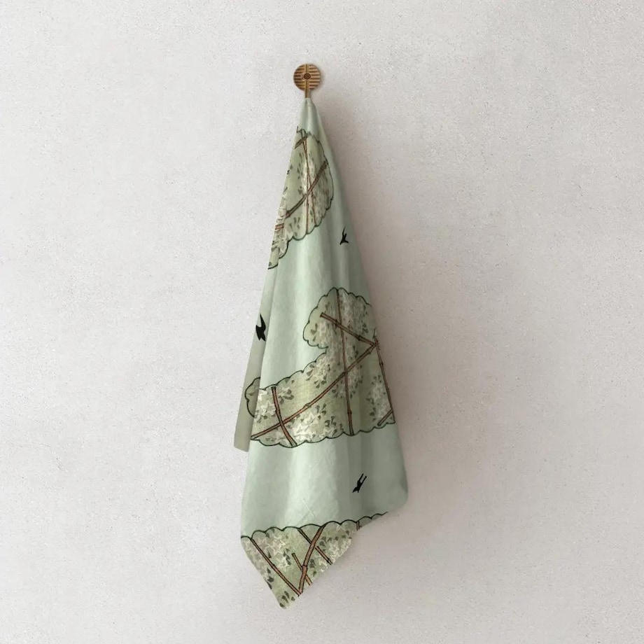 Lniany ręcznik kuchenny - japońska zielona woda