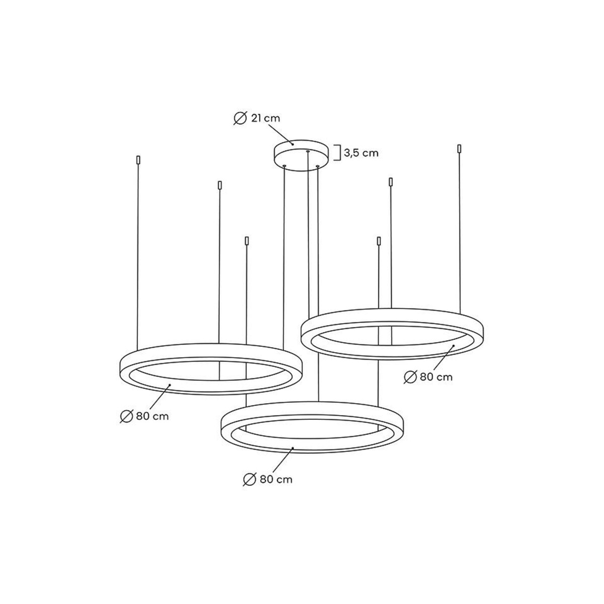 Lampa wisząca RING 80 + 80 + 80 złota na jednej podsufitce