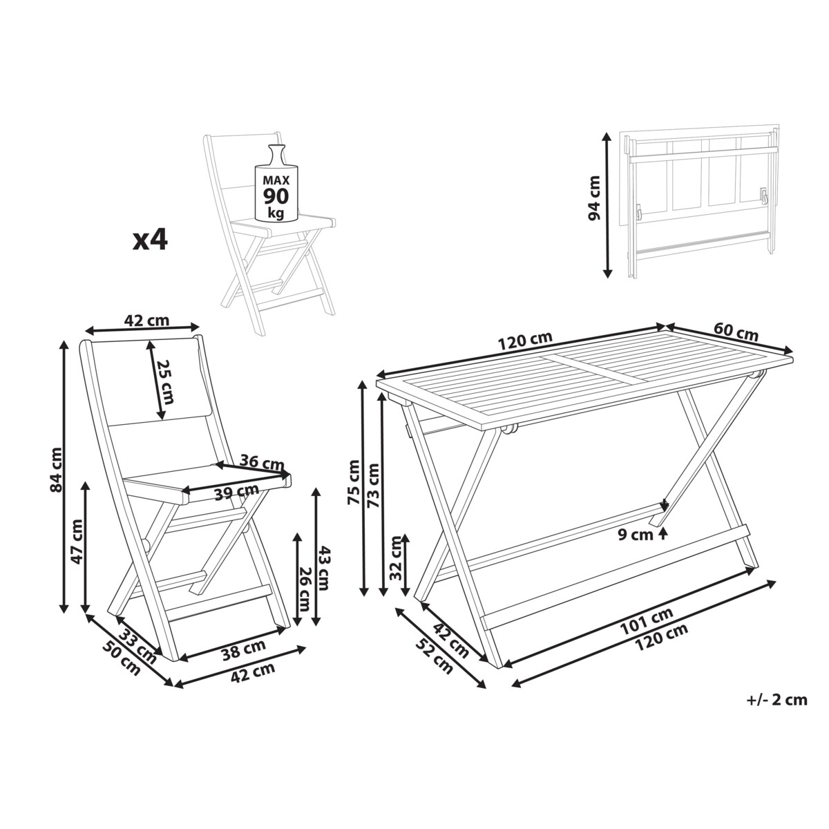 Zestaw ogrodowy dla 4 osób PROSSEDI Drewno akacjowe Zielony