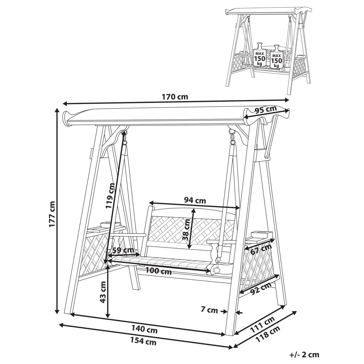 Huśtawka ogrodowa SENARICA Drewno Ciemne drewno