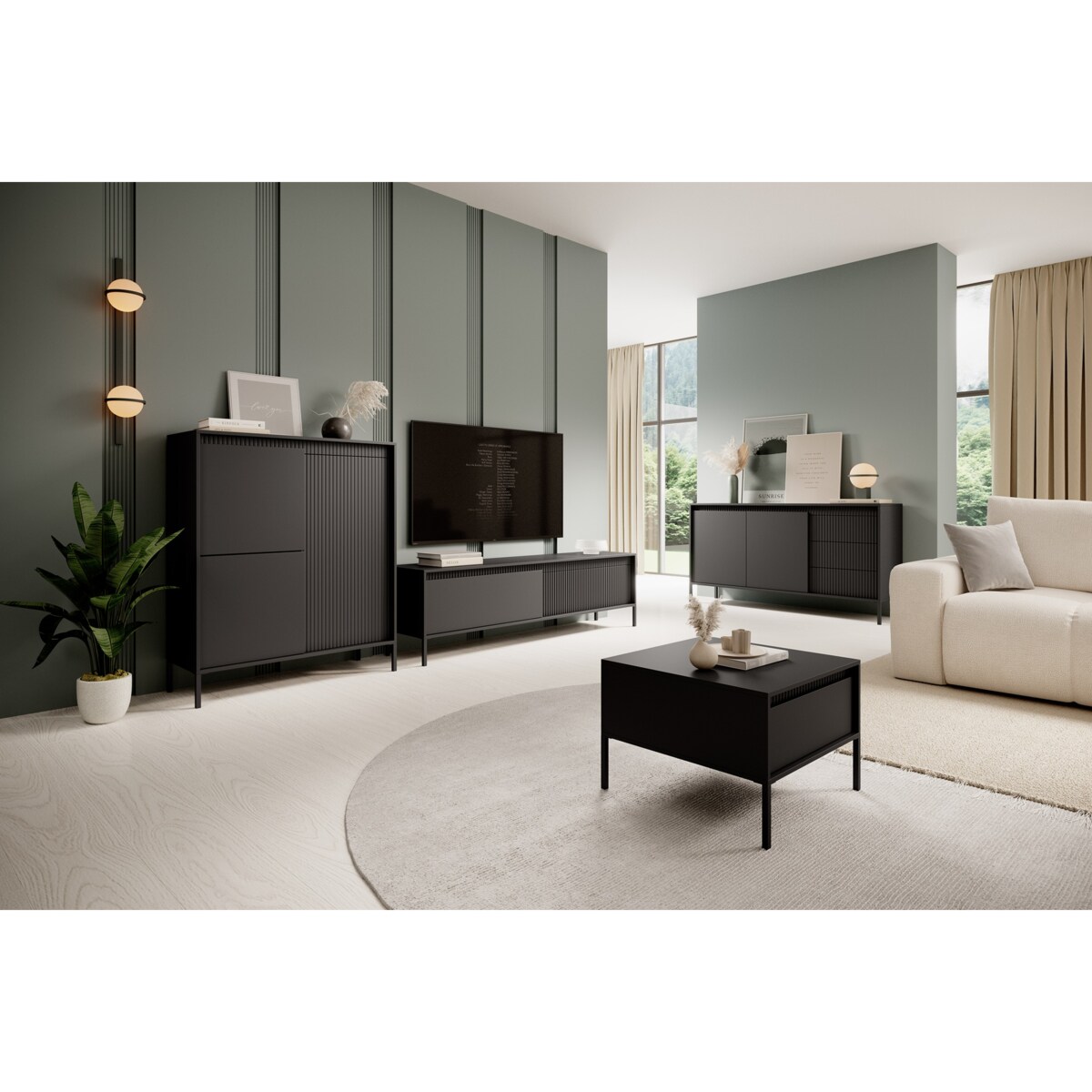 Komoda 153 2D3S ENSO ryflowana, czarna