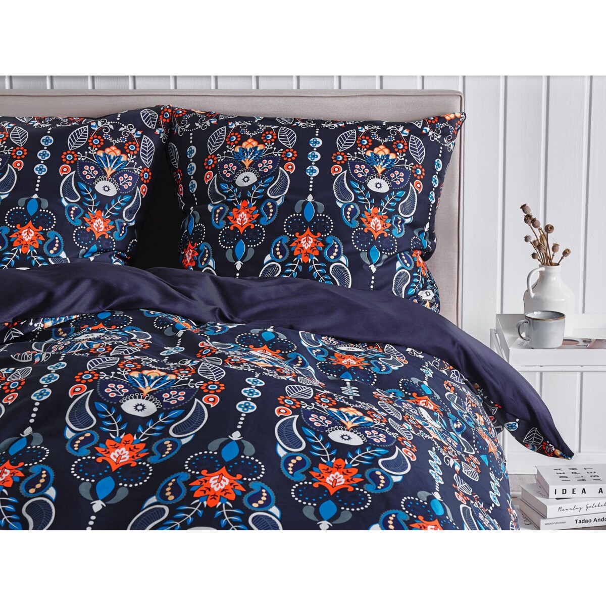Komplet pościeli bawełnianej satynowej orientalny wzór 155 x 220 cm niebieski MADRONA