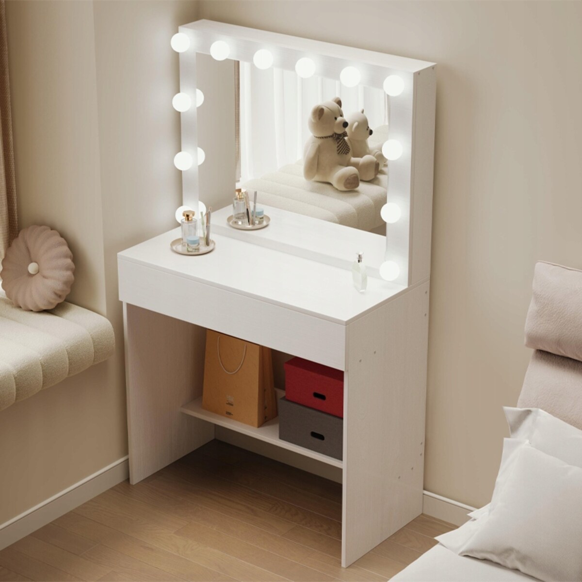 Toaletka kosmetyczna z lustrem led makijażu wizażu nowoczesna loft glamour