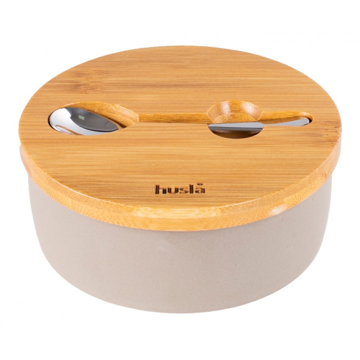 Cukiernica ceramiczna HYGGE z pokrywą z drewna akacjowego oraz łyżeczką HUSLA
