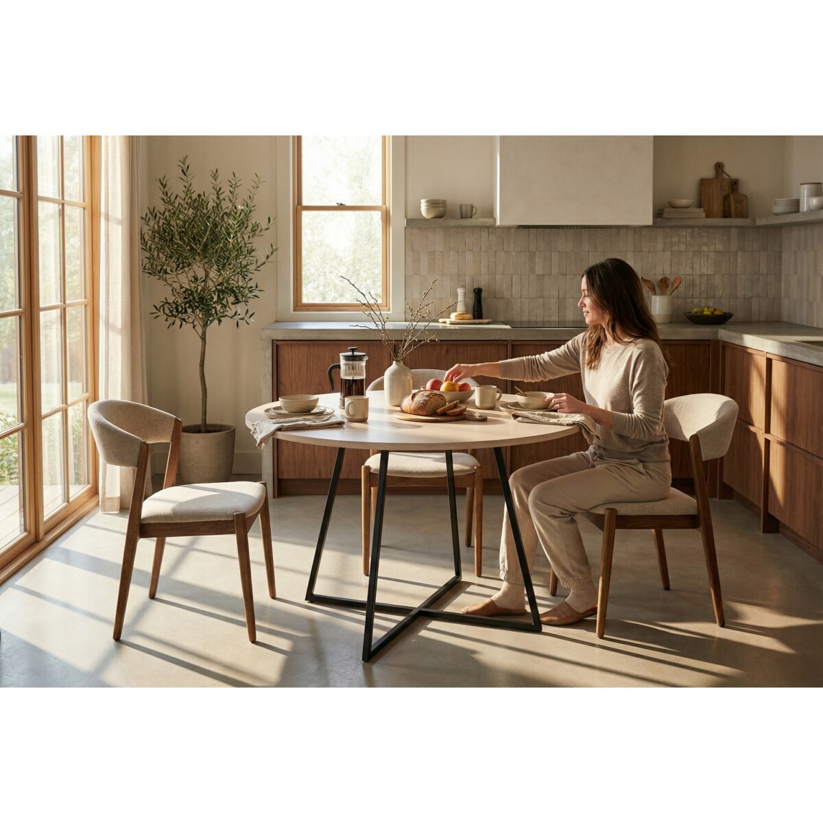 Stół do Jadalni Salonu VERSO Okrągły 90 cm KASZMIR Japandi BOHO Nowoczesny