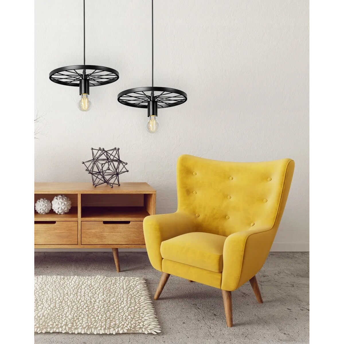 Lampa Wisząca Retro Koło Loft Czarna E27