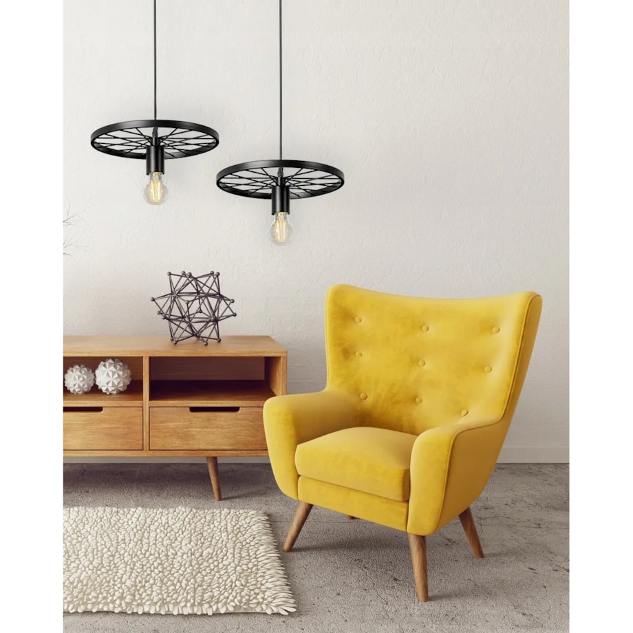 Lampa Wisząca Retro Koło Loft Czarna E27