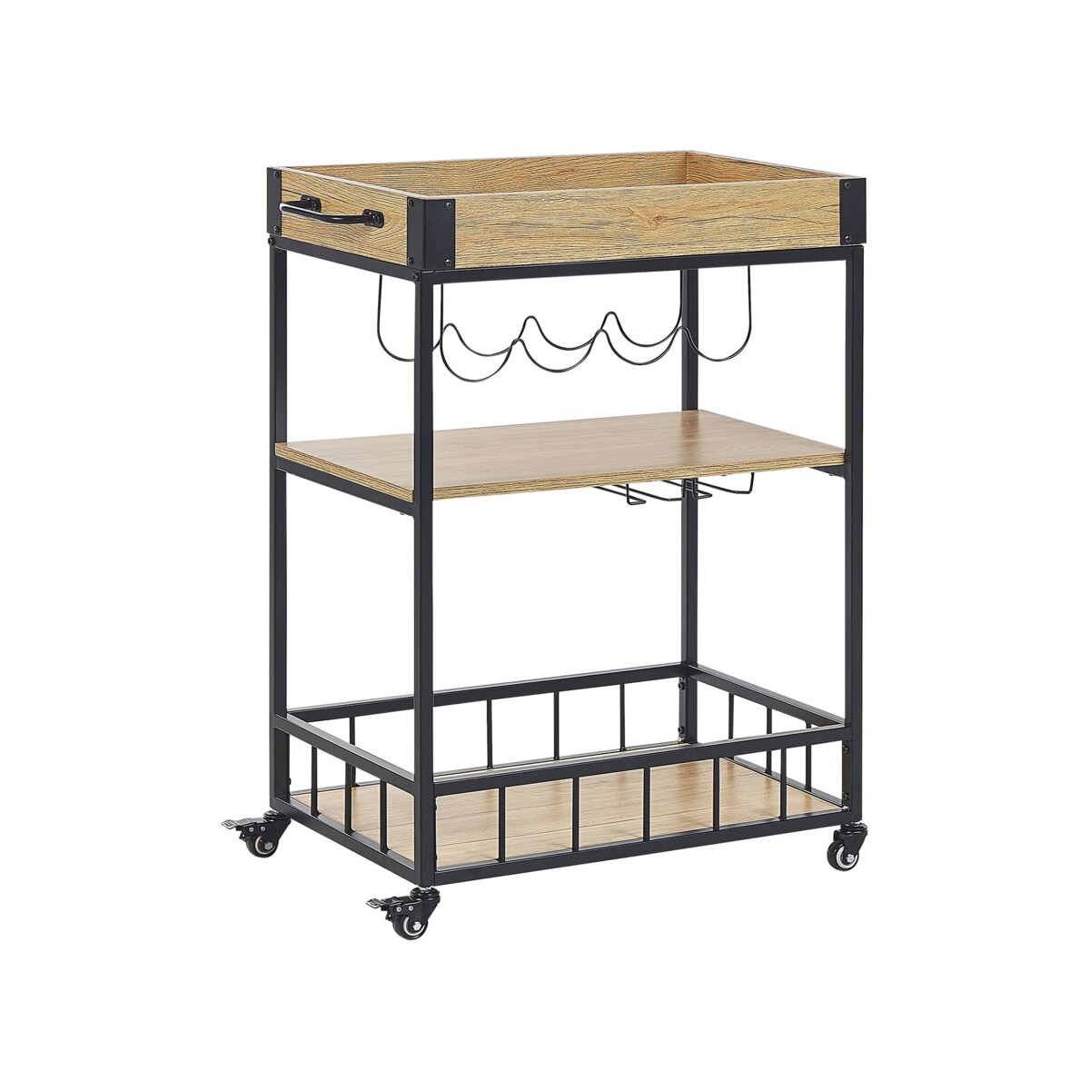 Wózek kuchenny 3-poziomowy jasne drewno z czarnym HULLET