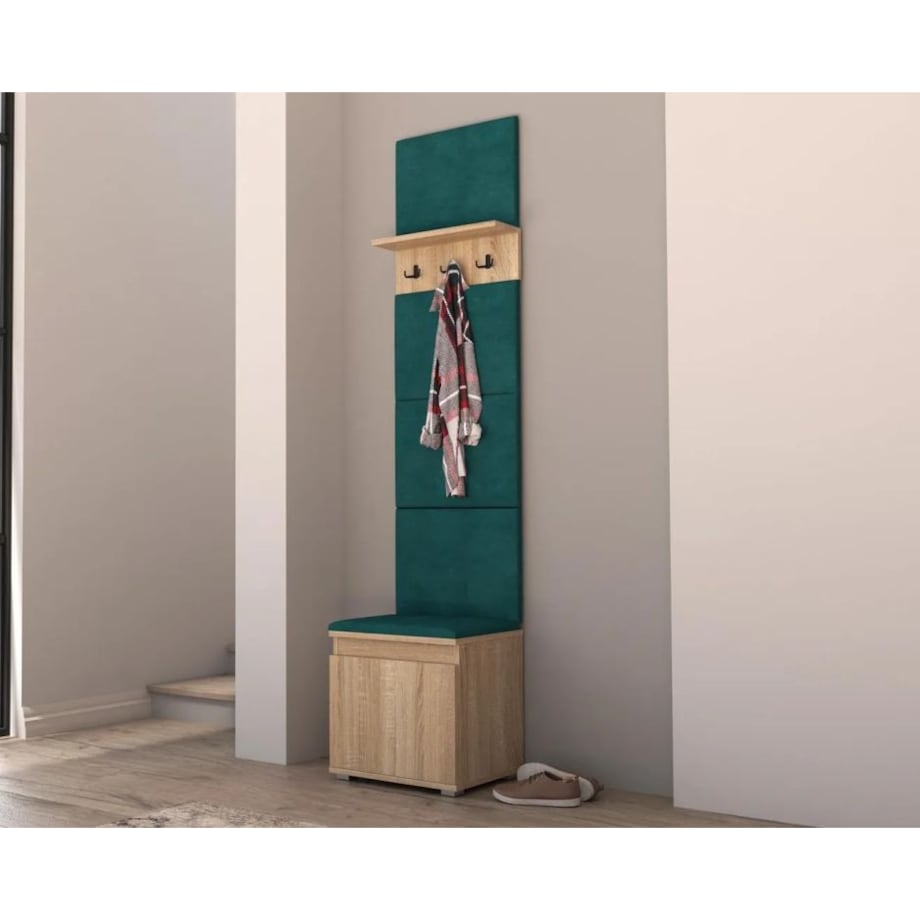 Szafka na buty z siedziskiem i wieszakiem SINGAPUR 50 dąb sonoma/zielona