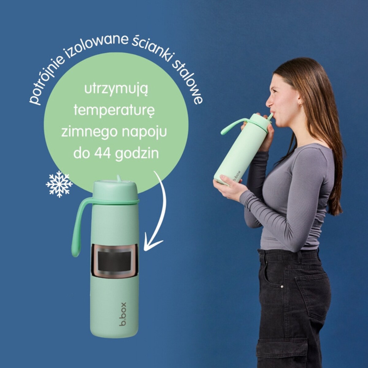 Butelka termiczna ze składanym ustnikiem - termos 690 ml dla dzieci i dorosłych Spearmint b.box