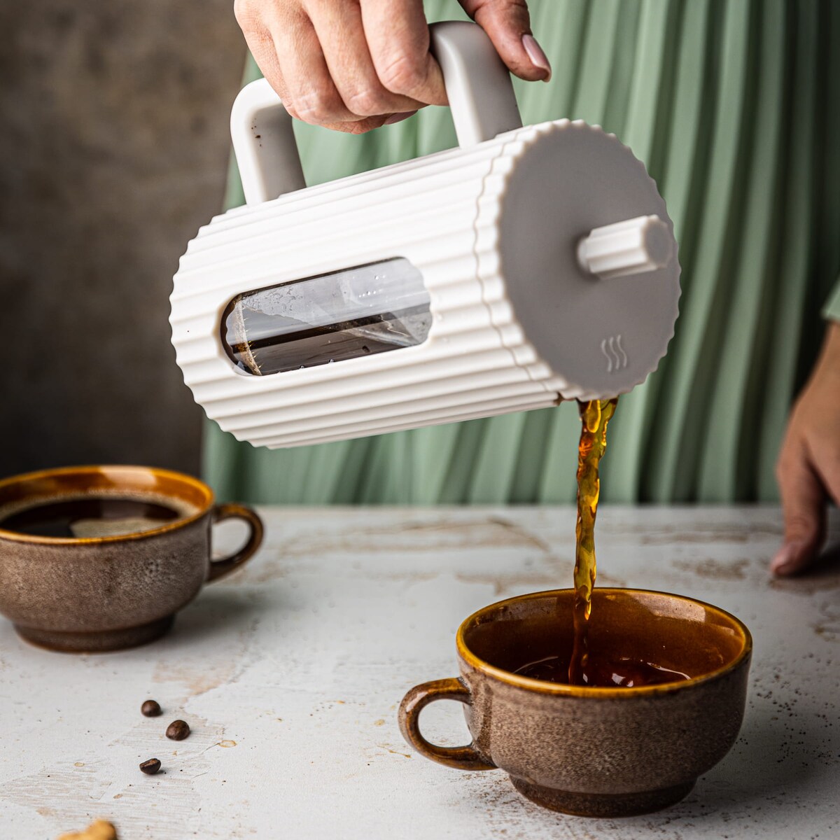 Zaparzacz do herbaty kawy szklany French Press 350 ml kremowy KLAUSBERG