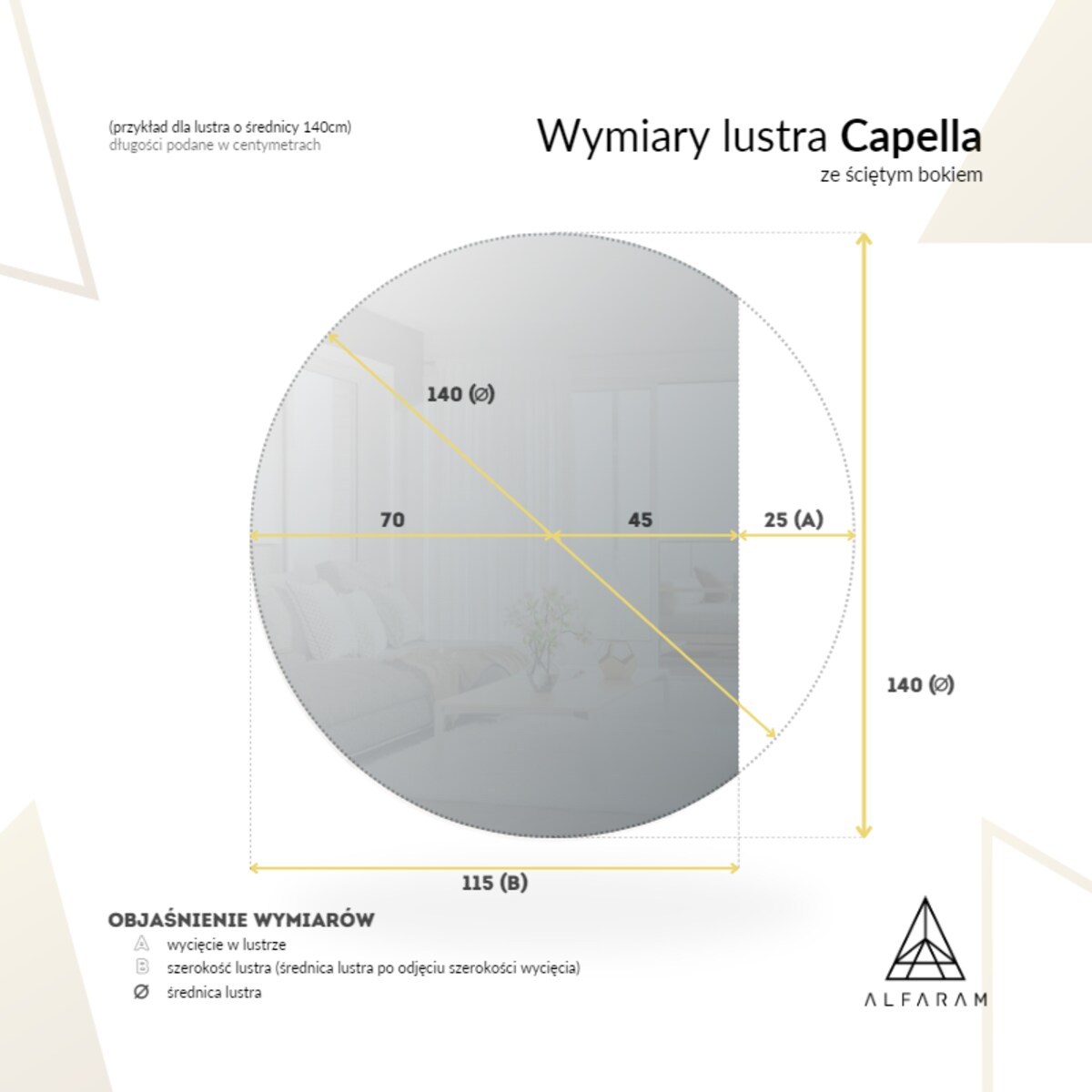 Lustro CAPELLA ŚCIĘTY BOK piaskowane z podświetleniem LED fi 110 S