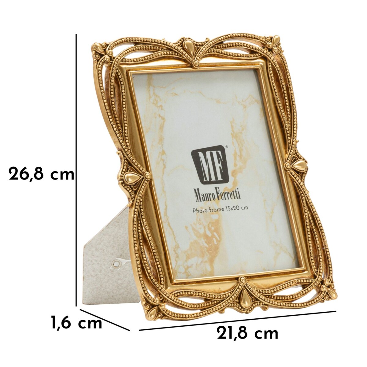 Ramka na zdjęcia Line, zdjęcie 15 x 20 cm, kolor złoty, żywica syntetyczna i szkło, rama 21,8 x 1,6 x 26,8 cm, styl glamour, Mauro Ferretti