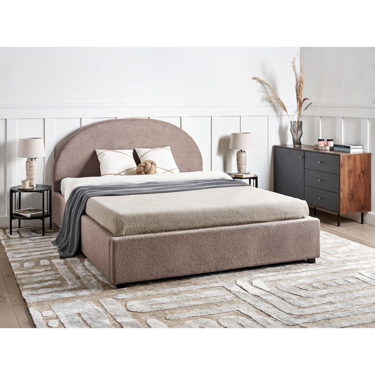 Łóżko z pojemnikiem boucle 160 x 200 cm beżowoszare VAUCLUSE