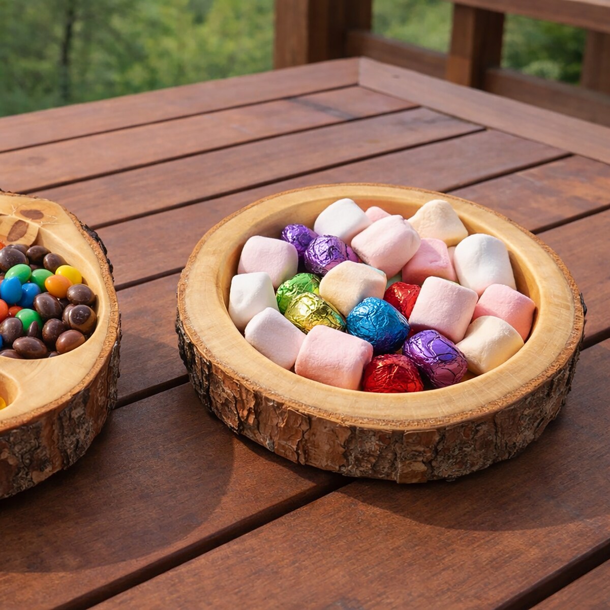 Miski Na Przekąski Drewniane Zestaw 2 Szt Lakierowane Naturalne Drewno