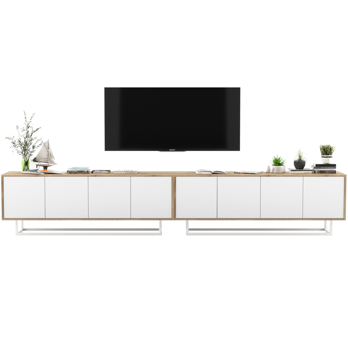 Szafka RTV Loft Komoda RTV Loft Dąb Wotan Biały MAT 300 cm