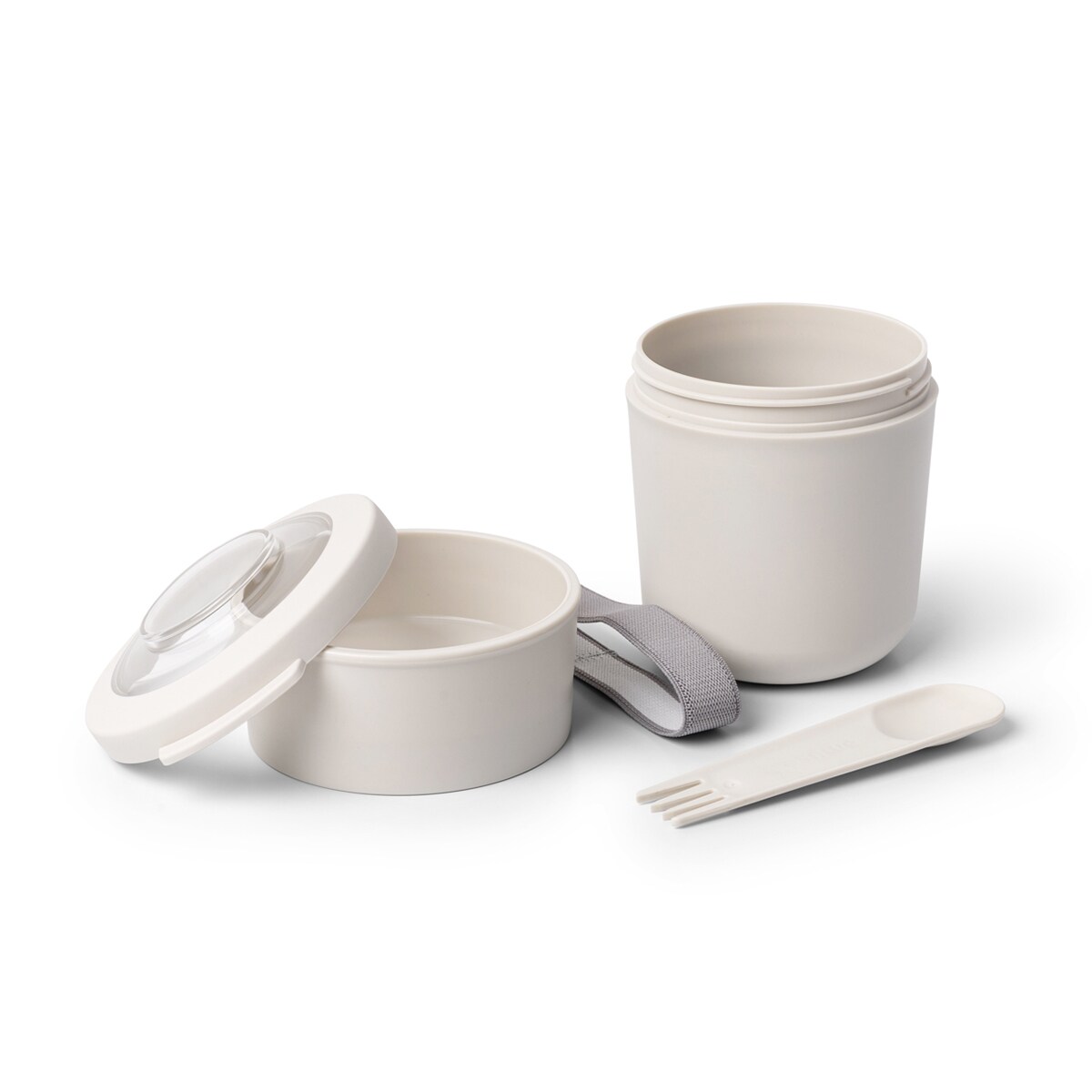 Amuse pojemnik na jogurt 2w1 ze sztućcem i gumką beżowy