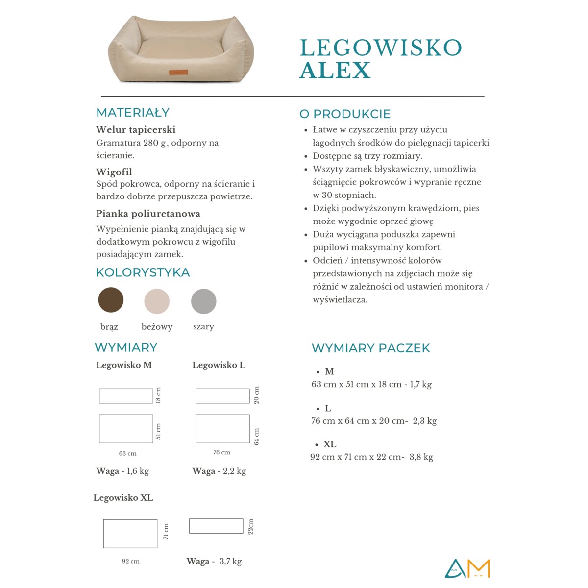 Animood Legowisko Alex rozmiar: L, kolor: beżowy, materiał: welur