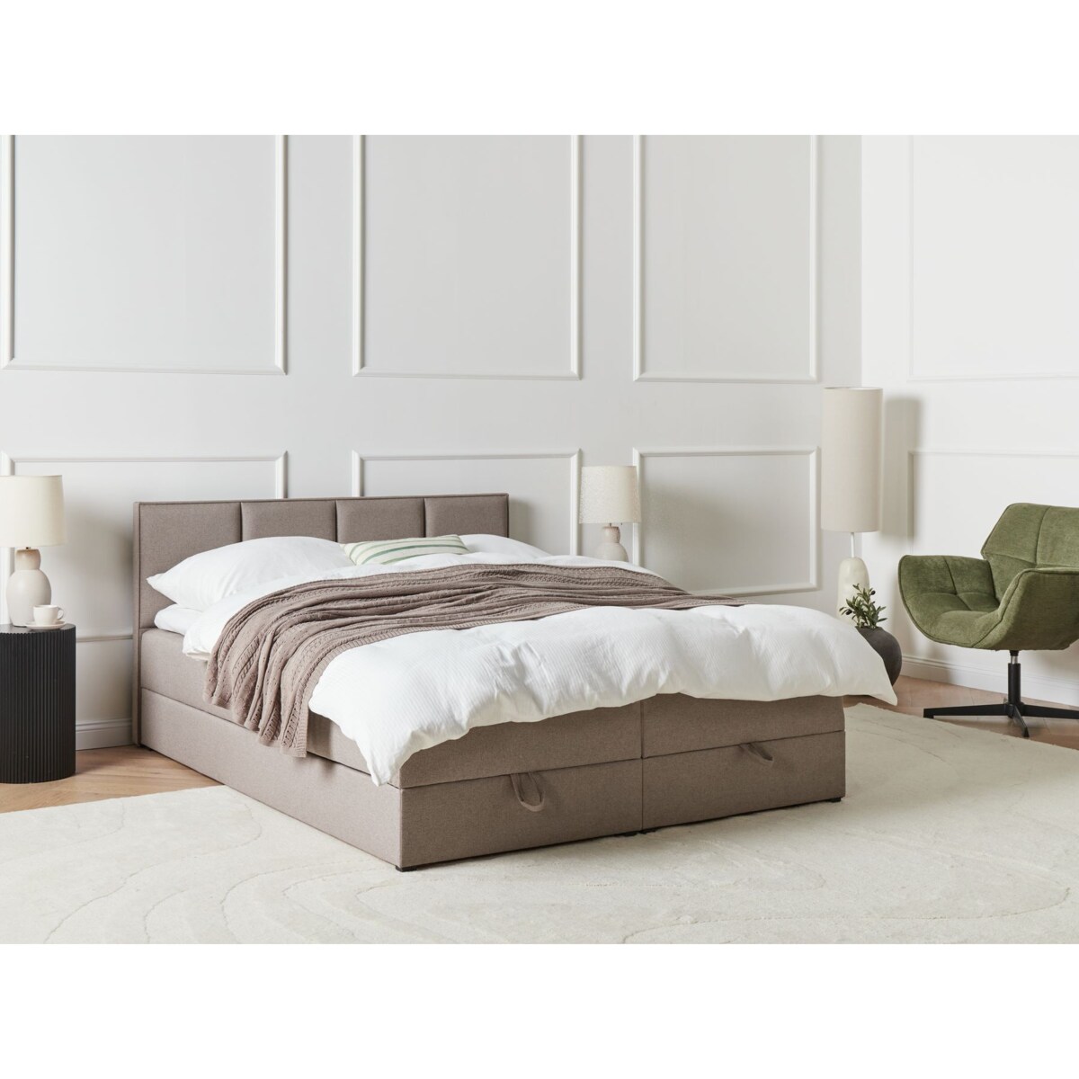 Łóżko kontynentalne z pojemnikiem BARONET 160 x 200 cm Beżowoszary