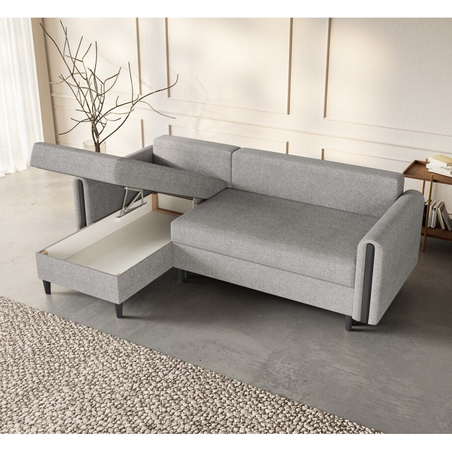 Designerski narożnik GALOS- szary- drewno wenge- lewostronny