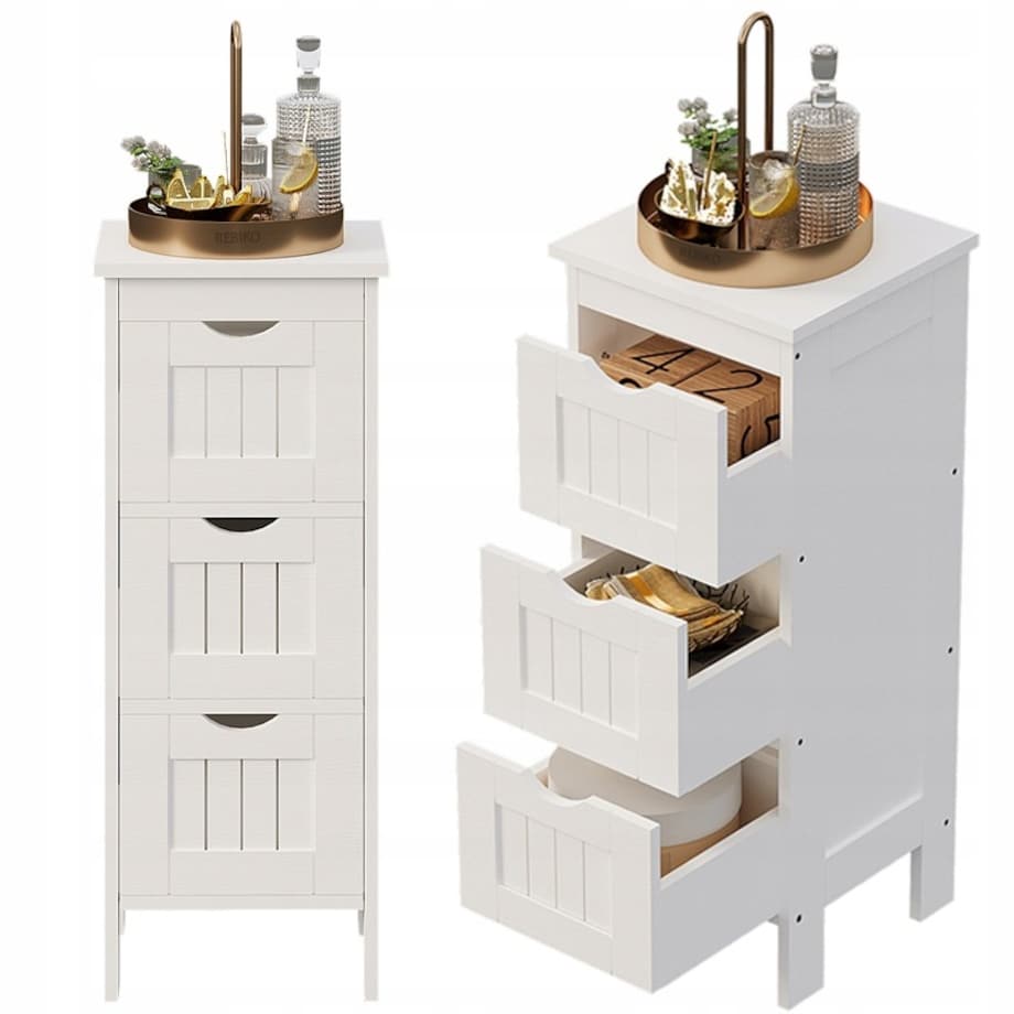 Regał łazienkowy wąska komoda z szufladami biała łazienki na ręczniki loft