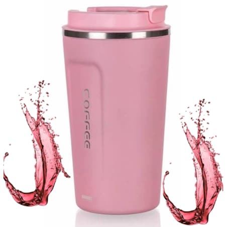 KUBEK PODRÓŻNY TERMICZNY termos 450 ml RÓŻOWY na kawę herbatę do pracy auta
